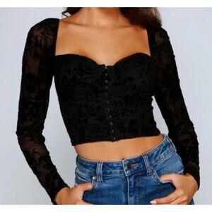 Windsor Womens Sz Medium Velvet Burnout Long Sleeve Crop Top Whimsigoth Bustier